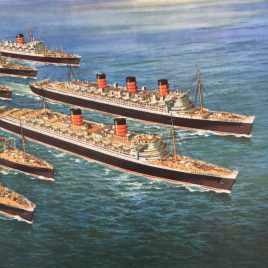 DETAIL FROM ORIGINAL 1950'S POSTER OF THE CUNARD FLEET