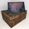 vintage enamel sign and wooden crate