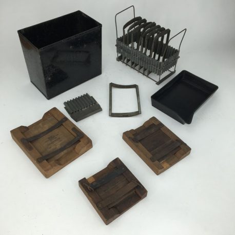 vintage darkroom equipment and film plate backs made of wood