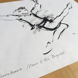 Charlotte Fawley original ballet drawing in ink of Teddy Kumakawa 1998