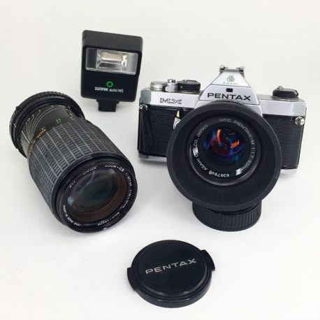 Pentax MX 35mm film camera with accessories